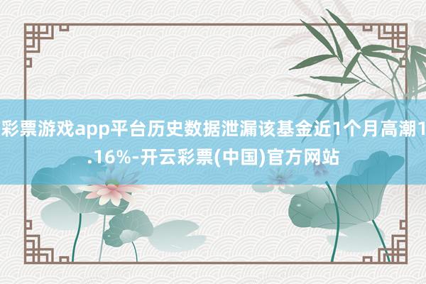 彩票游戏app平台历史数据泄漏该基金近1个月高潮1.16%-开云彩票(中国)官方网站